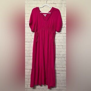Isabel Maternity XL Fuchsia Tiered Midi Dress Short Sleeve Rayon